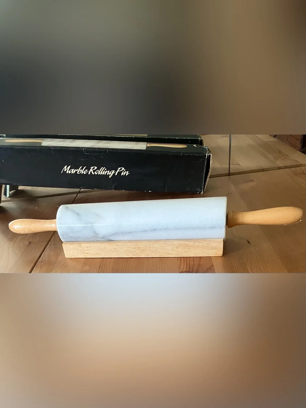 Never Used Himark Marble Rolling Pin with Wooden Handle and Stand 18” Vintage